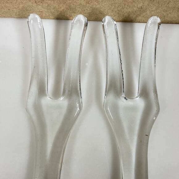 2 Vintage Anchor Hocking Wexford Salad Forks Glass Utensils Serving - Picture 4 of 8